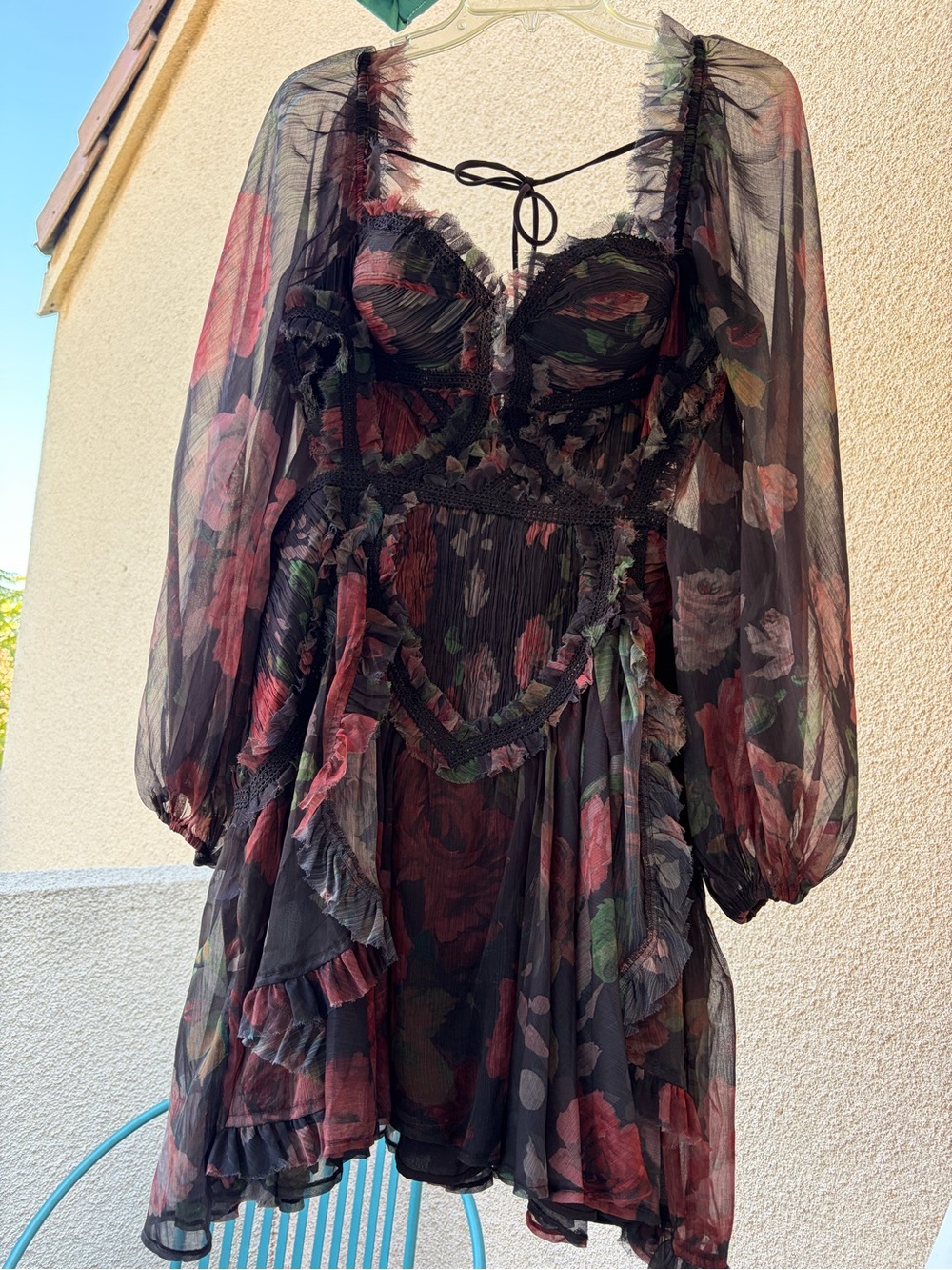 ASOS Black Mini Dress with Red Floral Print - Picture 6 of 13